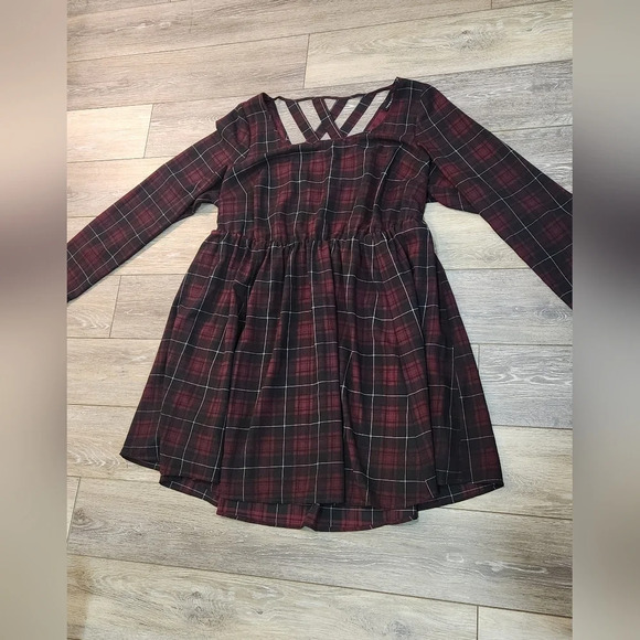 Torrid Womens 2X Red Plaid Crossback Long Sleeve Skater Dress Elastic Waist - Picture 3 of 11